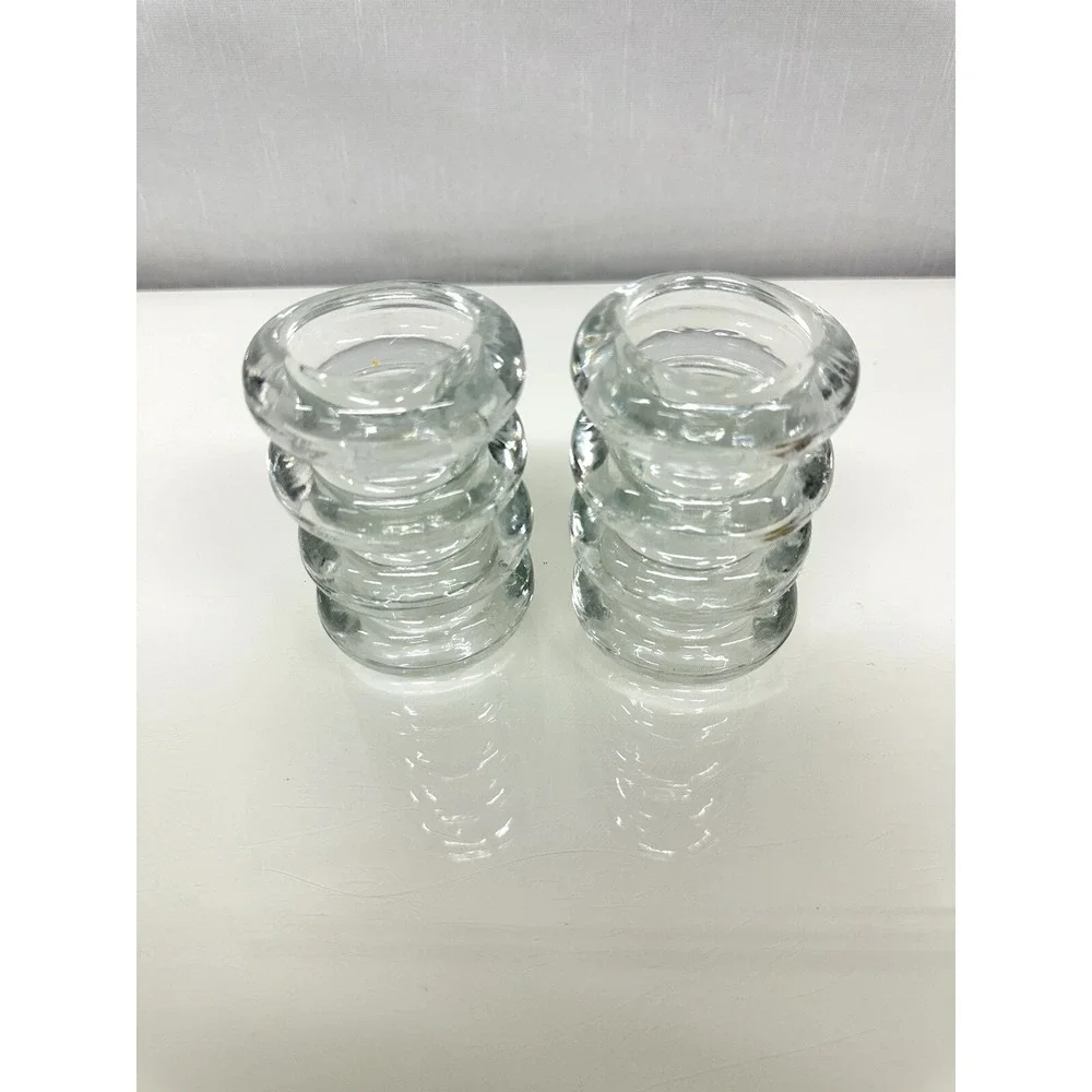 Heavy Glass Round Tea Light Candle Holders Mid Century Modern Art DECO Lot of 8